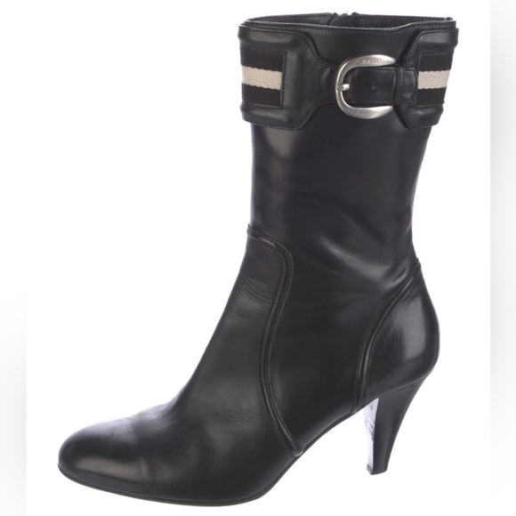 BALLY Black Leather Mid-Calf Boots Size 8.5 - Picture 1 of 16